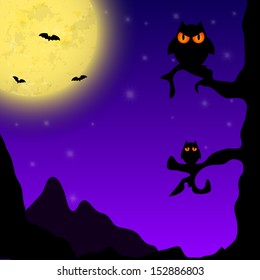 Magic Halloween background with owls