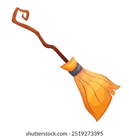 Magic halloween cartoon witch broom isolated on white. Hex broomstick illustration.