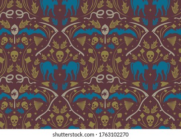 Magic Halloween pattern seamless design. Decoration textile and paper series