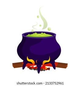 Magic halloween witch cauldron with potion. Vector illustration isolated on a white background.