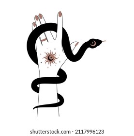 Magic Hand Celestial Snake Outline Style Stock Vector (Royalty Free ...