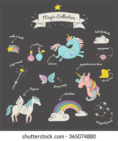 Magic Hand Drawn Set - Unicorn, Rainbow And Fairy Wings