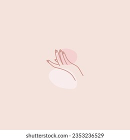 Magic hand hold star. Feminine tattoo, logotype or emblem. Esoteric fashion monogram. One line female arm, woman logo. Vector elegant design