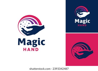 Diseño del logo de la mano mágica. transmite un logotipo con un motivo místico de mano. Este versátil activo se adapta a las empresas que buscan una imagen de marca cautivadora y encantadora. Ideal para el entretenimiento, espiritual