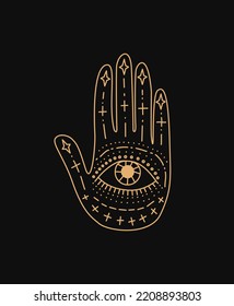 Magic hand. Logo in modern style. hand cream logo. vector linear icon. Boho design templates. Design elements for decoration in modern style. magical drawings. Line drawing.