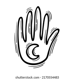 Mano mágica. Elemento místico. Señal mágica vintage dibujada a mano. Astrología. Ilustración del vector
