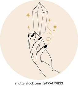 Mano mágica con estrellas. Estrellas celestiales y místicas para la marca de cosméticos de logotipo y productos de belleza. Elementos de diseño esotéricos y místicos. Ilustración vectorial dibujada a mano.