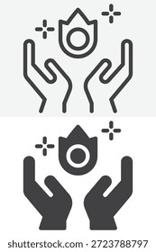 Ícone de mãos mágicas definido em estilo de linha e sólido. Contorno e sinal de vetor preenchido com traçado editável, ícone de símbolo de energia para a conversão ortográfica, energia e temas de fantasia.