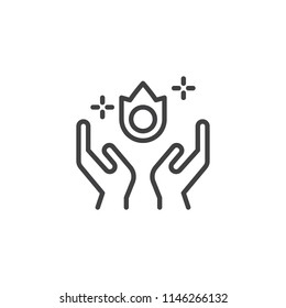 Magic hands outline icon. linear style sign for mobile concept and web design. Magical Fire in hands simple line vector icon. Symbol, logo illustration. Pixel perfect vector graphics