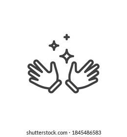 Magic hands trick line icon. linear style sign for mobile concept and web design. Magical hand with stars outline vector icon. Symbol, logo illustration. Vector graphics