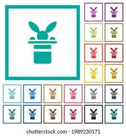 Magic hat with bunny ears flat color icons with quadrant frames on white background