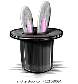 Magic hat with bunny ears. Hand drawing sketch vector illustration