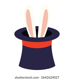 Magic hat with bunny ears icon red band vector illustration. Clipart image isolated on background.