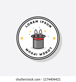 Magic Hat with Bunny Ears Vector Illustration Badge Sticker Design