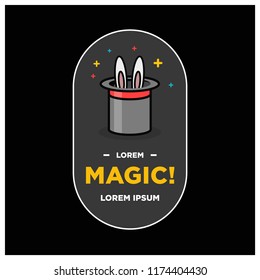 Magic Hat with Bunny Ears Vector Illustration Badge Sticker Design