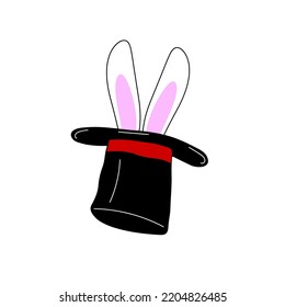 Magic hat with bunny ears. Vector cartoon illustration isolated on a white background.