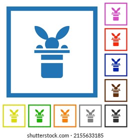 Magic hat with bunny head flat color icons with quadrant frames on white background