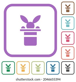 Magic hat with bunny head simple icons in color rounded square frames on white background