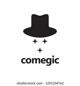 Magic Hat Cap with Head Face Star Comedi Logo Design Inspiration