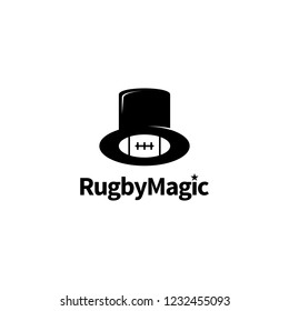 Magic Hat Cap with Rugby Ball Negative Space Logo Design Inspiration