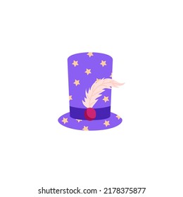 Magia sombrero carnavalesco frente a ilustración vectorial de caricatura plana aislada en fondo blanco. Ilusionista o mago qué elemento de traje de carnaval y activo de jugador.