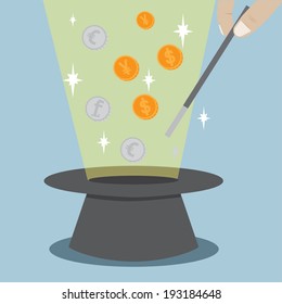 Magic Hat Coin Trick Vector