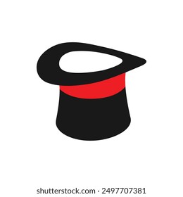 magic hat, gentleman hat cylinder with ribbon icon, symbol, design. vector illustration isolated on white background.