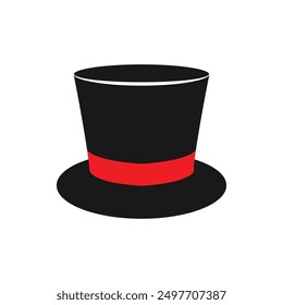 magic hat, gentleman hat cylinder with ribbon icon, symbol, design. vector illustration isolated on white background.