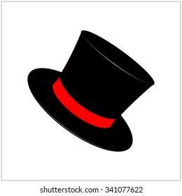 magic hat, gentleman hat cylinder with ribbon icon, symbol, design. vector illustration isolated on white background.