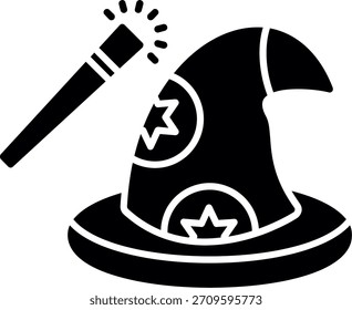 Diseño de icono de estilo de glifo de sombrero mágico
