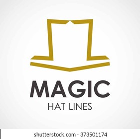 Magic hat of golden line abstract vector and logo design or template magician circus business icon of company identity symbol concept