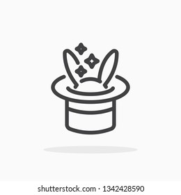 Magic hat icon in line style. For your design, logo. Vector illustration. Editable Stroke.