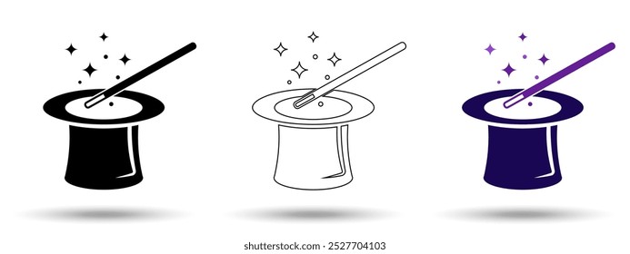 Magic hat icon. Magic hat icon on a white background, isolated. The icon has three uses in applications and websites. Vector illustration. Magic hat icon on a white background.