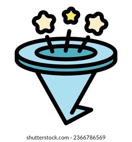 Magic hat icon outline vector. Fun illusion. Magician show color flat