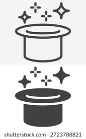 Icono de sombrero mágico establecido en línea y estilo sólido. Esquema y signo de Vector lleno con trazo editable, icono de símbolo de mago para trucos, ilusión y diseño de fantasía.
