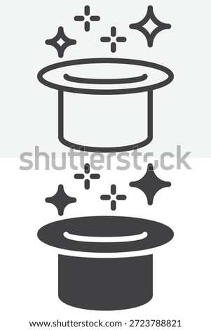 Magic hat icon set in line and solid style. Outline and filled vector sign with editable stroke, magician symbol icon for tricks, illusion and fantasy design.
