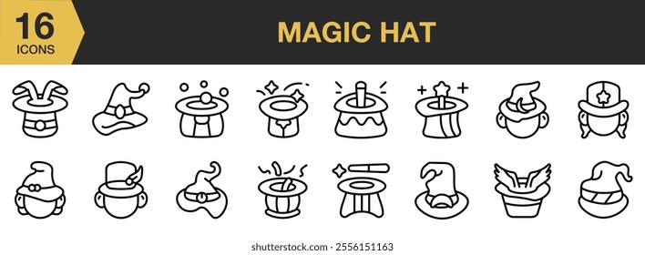 Magic Hat icon set. Outline icons vector collection.