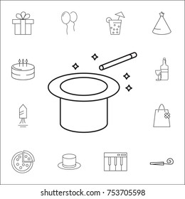 magic hat icon. Set of party icons. Signs, outline symbols collection, simple thin line icons for websites, web design, mobile app, info graphics on white background