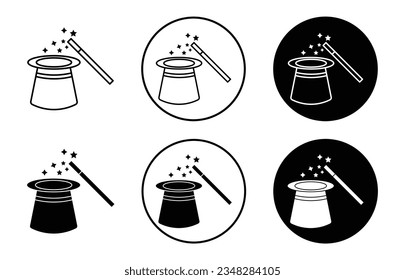 magic hat icon set. magic show magician hat vector symbol in black filled and outlined style.