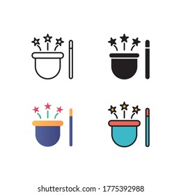 magic hat icon vector with different style. isolated on white background