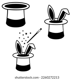 Magic Hat icon vector set. Wand and Rabbit illustration sign collection. magician symbol or logo.