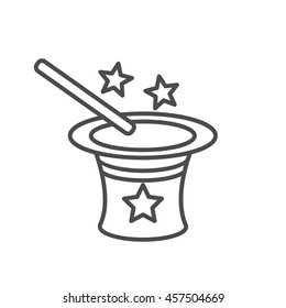 Magic hat icon. Magic wand and cylinder hat . Thin line design