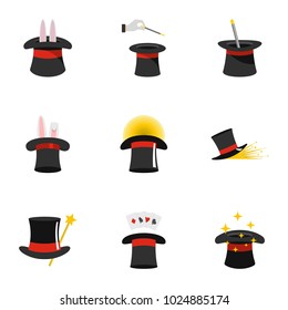 Magic hat icons set. flat set of 9 magic hat vector icons for web isolated on white background