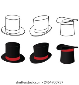 Magic hat illustration set. Magician hat