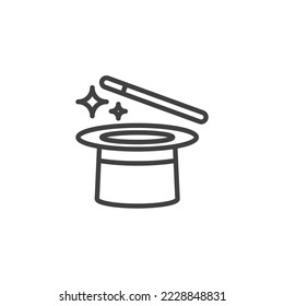 Magic hat line icon. linear style sign for mobile concept and web design. Magic wand and hat outline vector icon. Symbol, logo illustration. Vector graphics