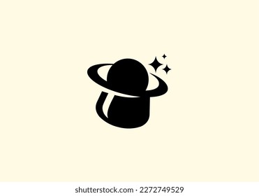 logotipo de sombrero mágico con combinación de planeta moderno