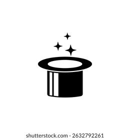 Magic Hat, Magician Gentleman Cylinder Solid Flat Vector Icon Isolated on White Background.