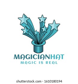 magic hat. magician show. star sparkle logo Ideas. Inspiration logo design. Template Vector Illustration. Isolated On White Background