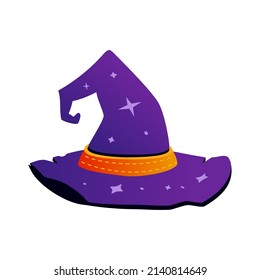 Magic hat - modern flat design style single isolated object. Neat detailed image of purple, shiny traditional headdress of a wizard or witch. Essential element of the sorcerers costume. Fairytale idea