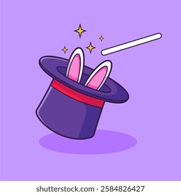 Magic Hat With Rabbit Ears Cartoon Vector Icon Illustration.